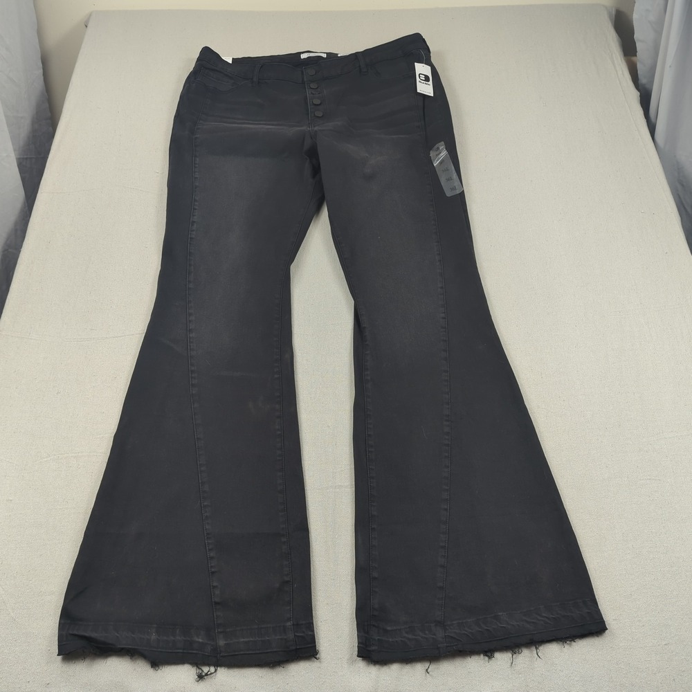 Kancan Jeans Women 36 Black Mid Rise Super Flare Stretch Boho Hippie Raw Hem New